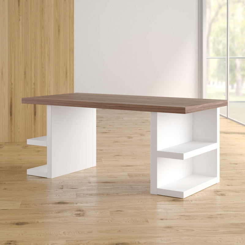 Frethi Writing Desk, Walnut / White, 30" H x 63" W x 35" D