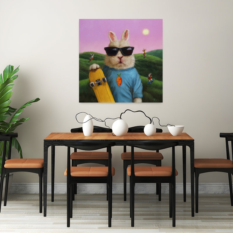 Art contemporain de lapin Skater Bunny, H 32 po x l 32 po