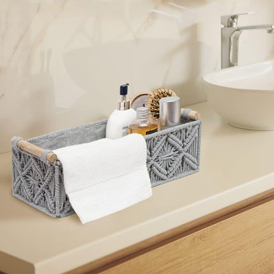 Set Of 2 Grey Macrame Boho Storage Baskets