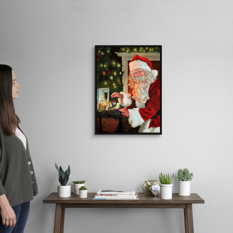 Saint-Nick et la Nativité par Jacob Green - reproduction d'art sur toile, 18" H x 14" W x 1.75" D, Cadre noir