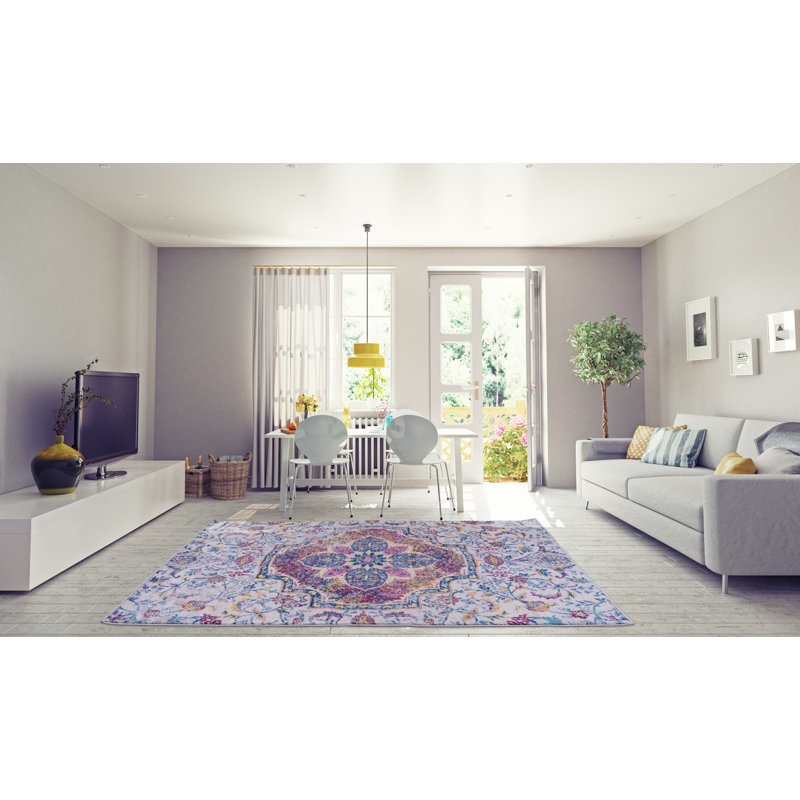 Bleu oriental/brun/jaune tapis décoratif SantaFe, Rectangle 5 pi 3 po x 7 pi 6 po