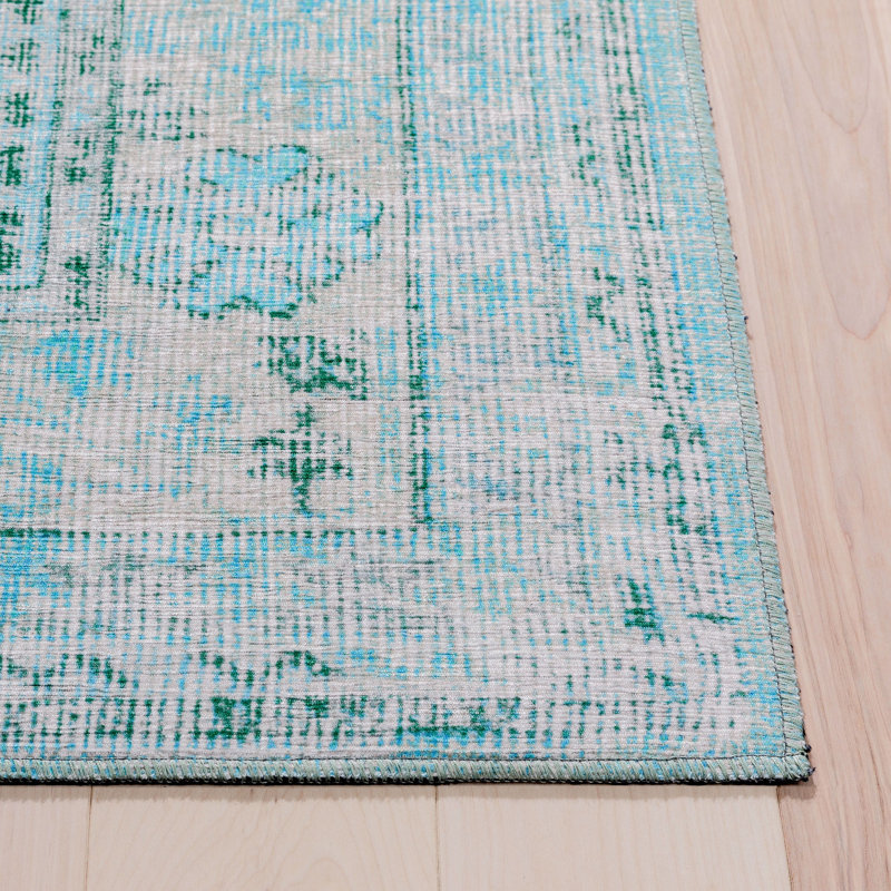Nile Vintage Medallion Flatweave Green Area Rug, Rectangle 152 x 214cm