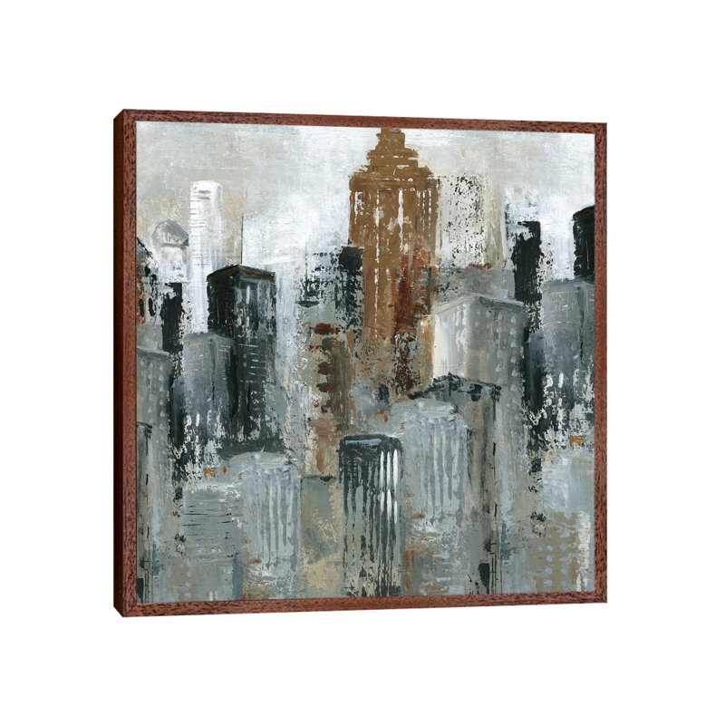 Lights Of The City II by Carol Robinson - Painting on Canvas, Classic Brown Wood Framed, 45.72 cm H x 45.72 cm W