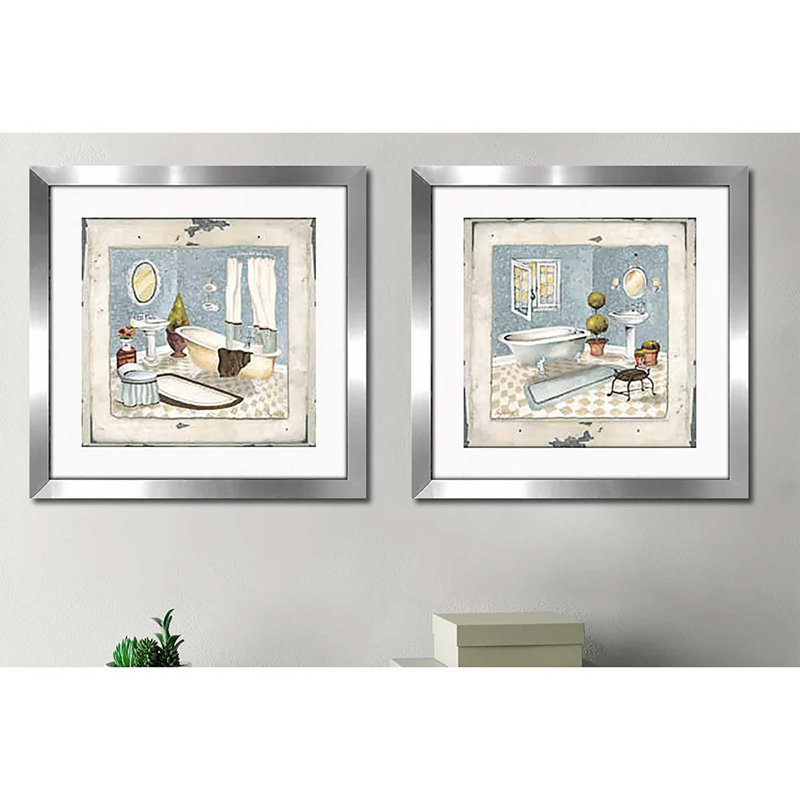 «Blue Bath», ensemble de 2 reproductions encadrées, H 16,5 po x l 33 po x P 1 po, Beige