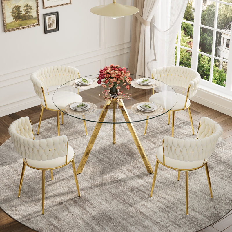 Ensemble de salle à manger moderne avec chaise rembourrée, 29.5" H x 39" W x 39" D, Beige, Gold