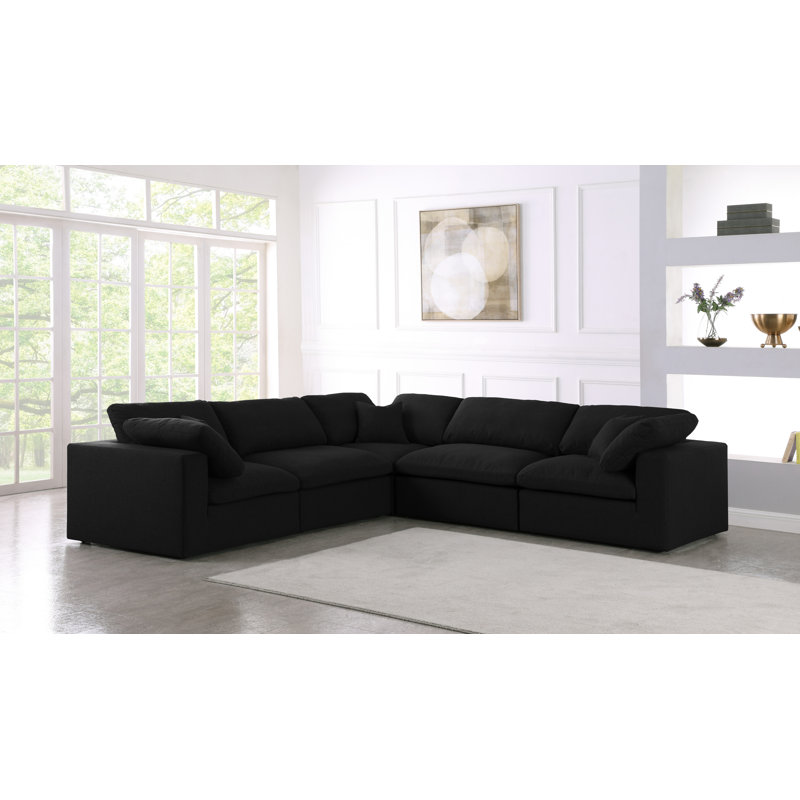 Amillya 119" Wide Symmetrical Modular Corner Sectional, Black Linen Textured Fabric