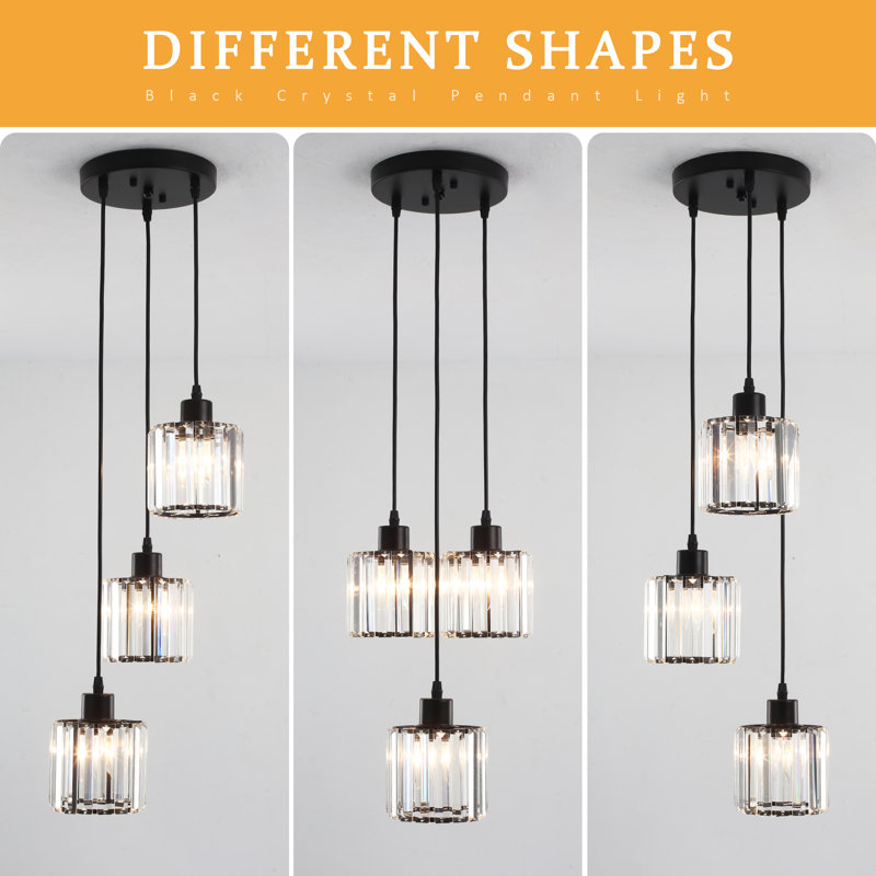 Stacyann 3 - Light Round Crystal Chandelier with Crystal Lampshade, Dining Room Light Fixture Over Table with Adjustable Height