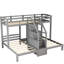 Lit simple au-dessus et superposé gris avec escalier et support - crée un espace de rangement pratique