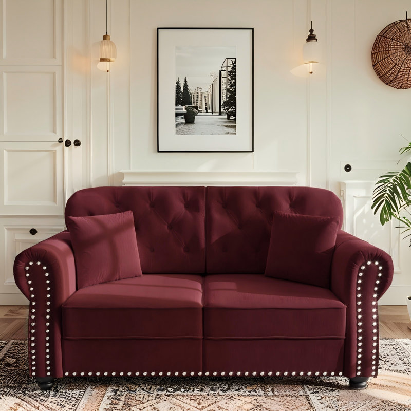 Canapé Chesterfield 63 "en velours, Rouge