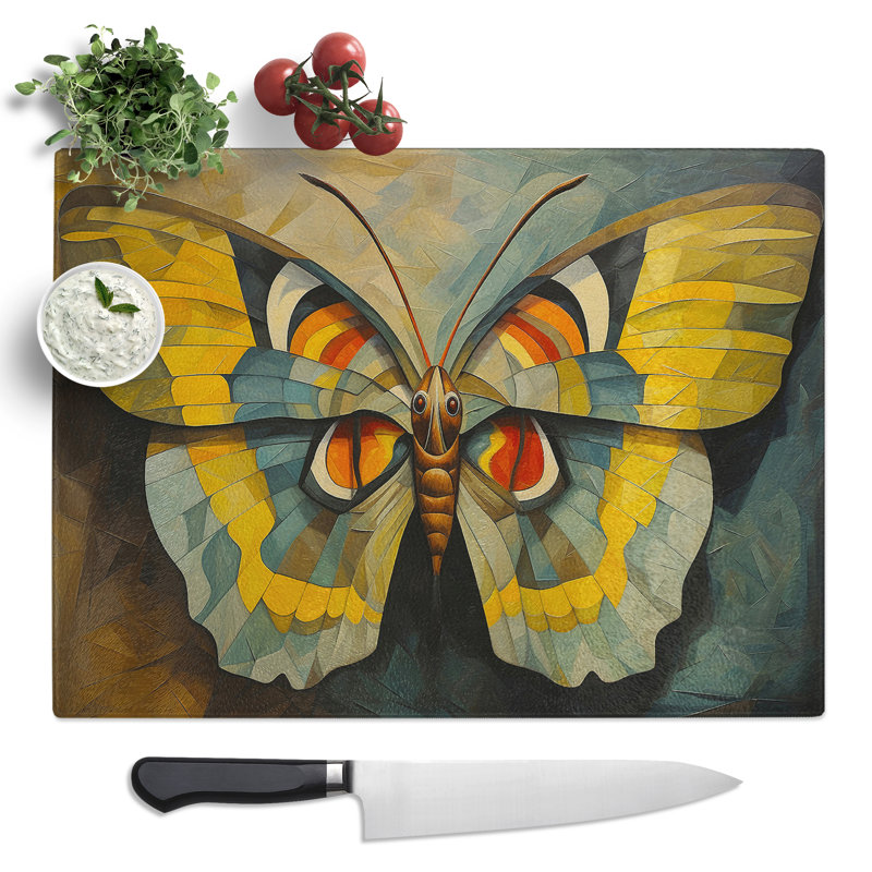Moth Cubism  Glass Chopping Board
