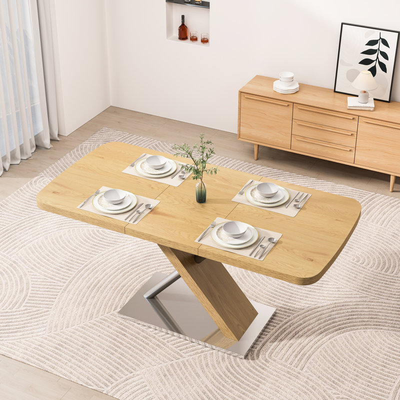 Table de salle à manger 47,25 "-63", teinte naturel, 4 à 6 places, escamotable, solide et structure carrée en acier 6