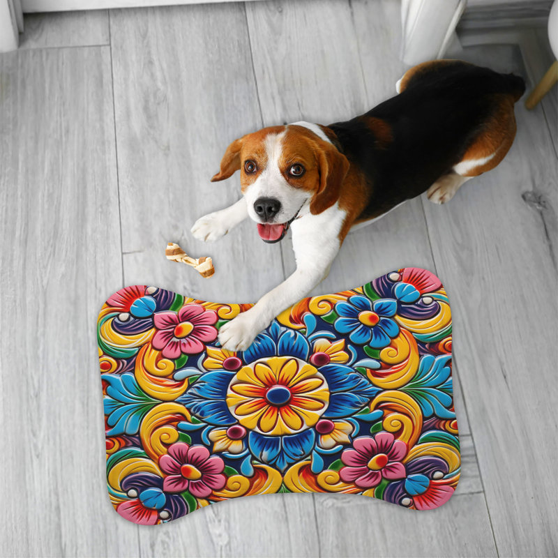 Mexican Patterns - 1 Piece Bone Shape Feeding Mat