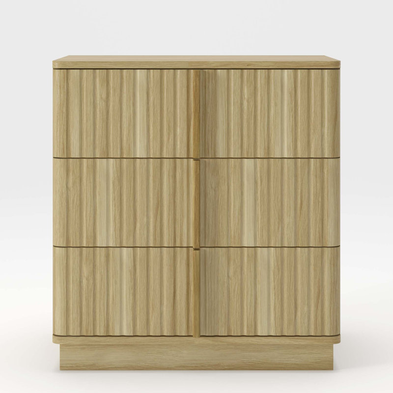 Ensemble de table de chevet vintage à 3 tiroirs avec rayures verticales, Naturel