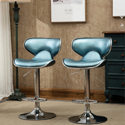 2 Blue , , Faux Leather, Base Adjustable - Swivel Function For Enhanced Mobility