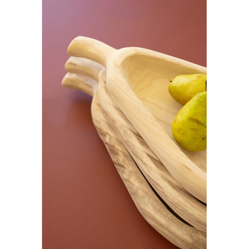 SET OF THREE PEAR-SHAPED CARVED WOOD BOWLS