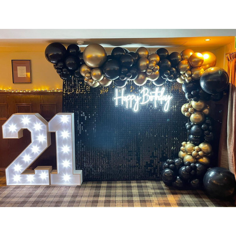 Shimmer Wall Backdrop noir à paillettes carrées et décorées pour mariage, anniversaire, fête, 36 panneaux, Noir