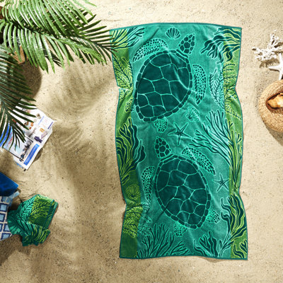 Serviette de plage en coton turc 40 x 72 Ozdilek Turtle Escape - 100% coton, séchage rapide de luxe, très grande, serviette de plage douce, absorbante, résistante à la décoloration, au bord de la piscine, spa, surdimensionnée (Turtle Escape 40 * 72)