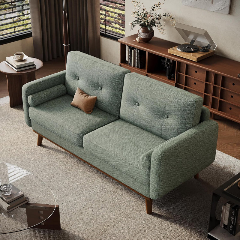 Canapé 64 po, canapé Mid-Century moderne, canapé 2 places à assise profonde en lin, Vert