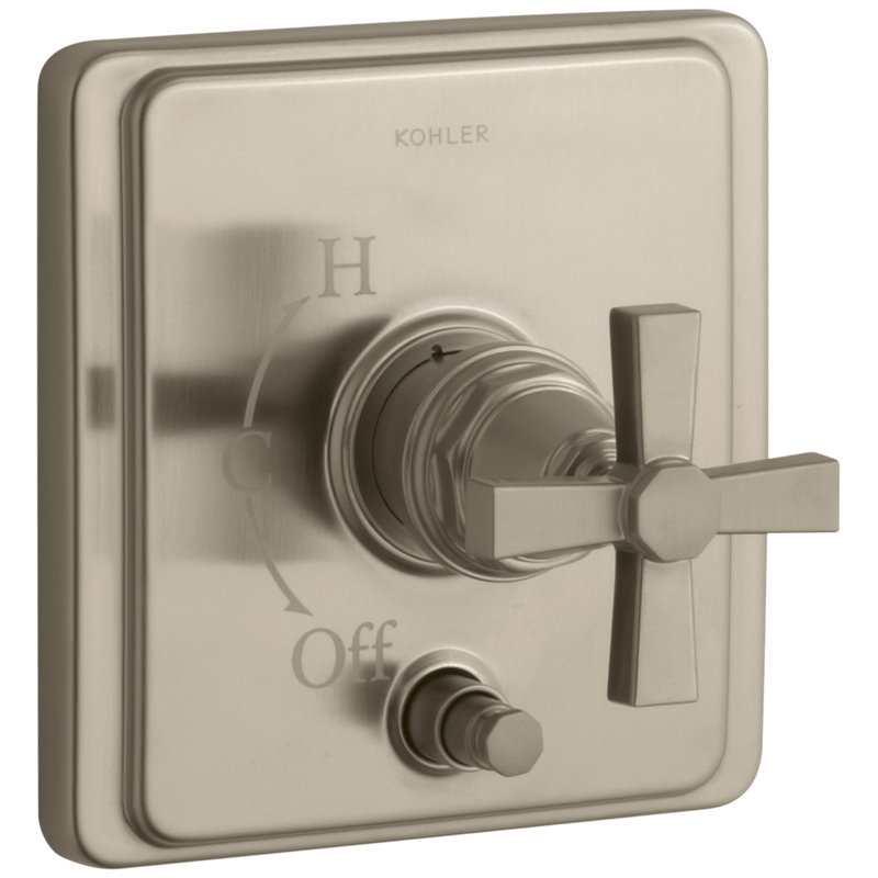 Pinstripe Rite-Temp Pressure-Balancing Shower Faucet with Diverter and Plain Cross Handle, Vibrant Brushed Bronze