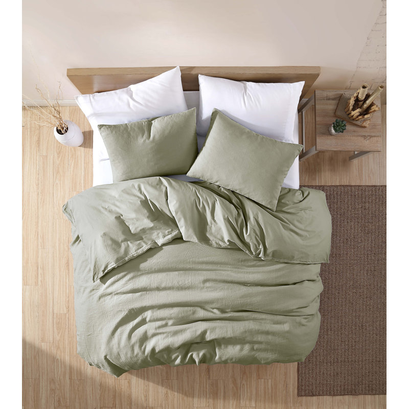 Ensemble d'édredon en lin 3 pièces Hilma, Sauge, Édredon simple + 1 taie décorative standard