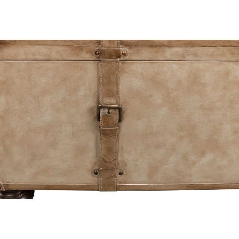 Beige Leather Upholstered Fliptop Storage Bench