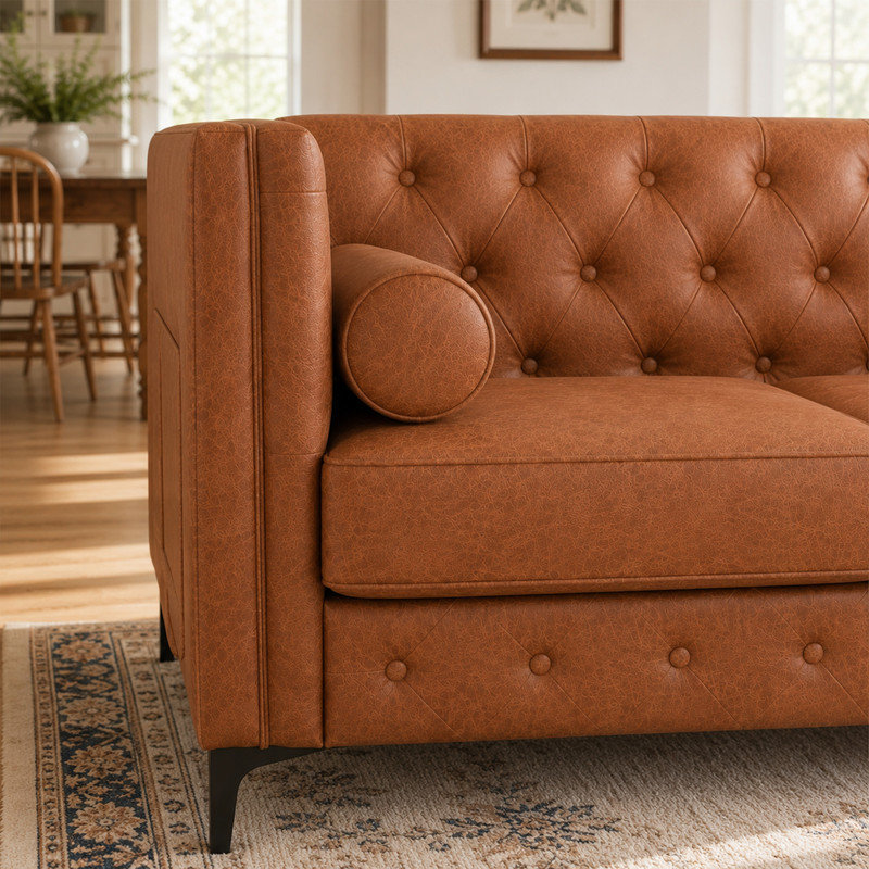 Canapé 78,5 po en similicuir Chesterfield, Brun