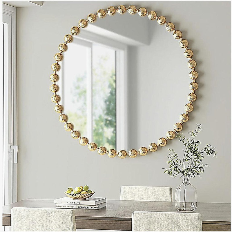 Miroir mural rond 36 po, Doré