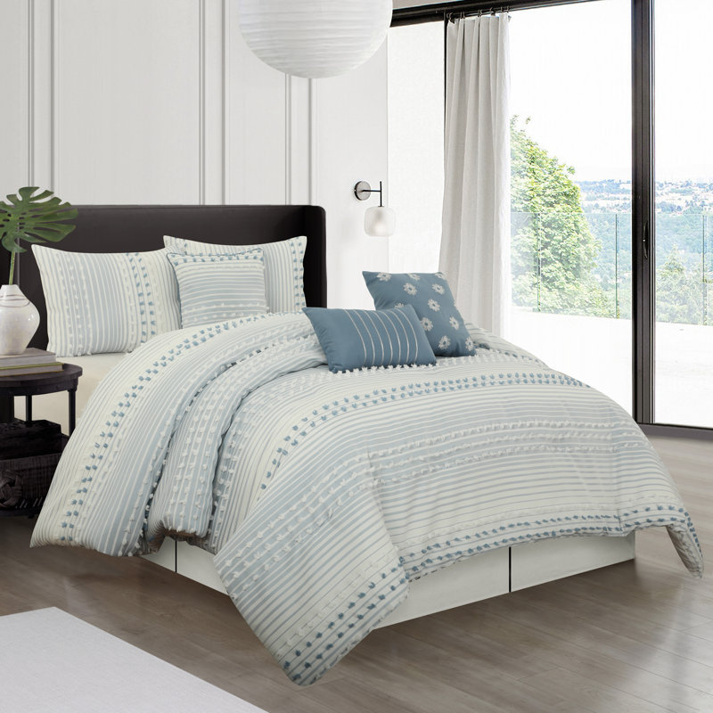 Ensemble d'édredon 7 pièces Clarion, Édredon de grande taille et 6 pièces supplément, Azur
