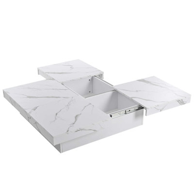 Table basse carrée en placage de marbre avec plateau coulissant et rangement, mobilier de salon moderne et élégant