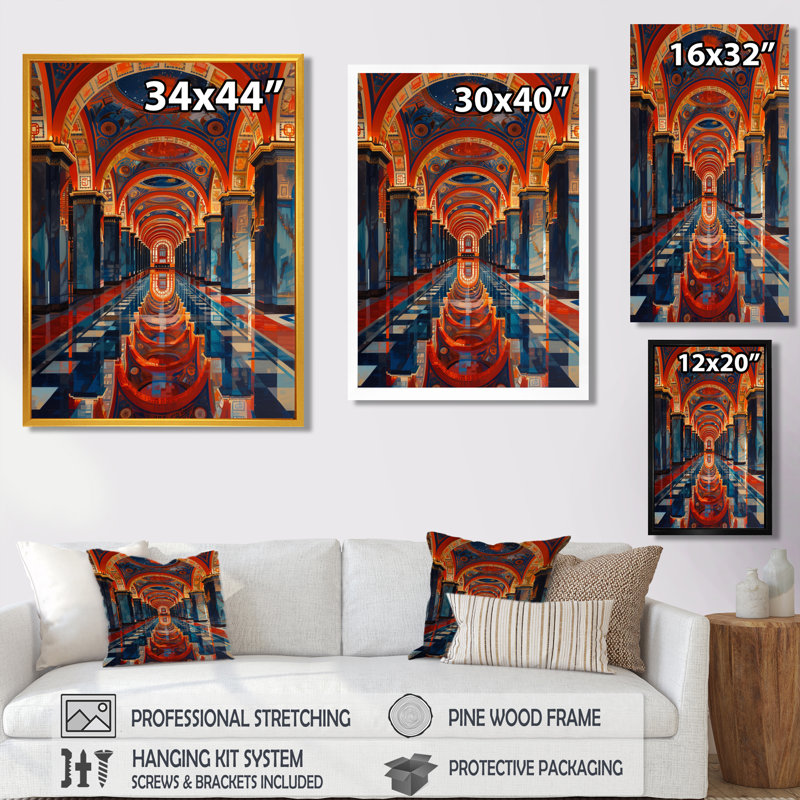 Musulmane, Temple II, art mural, H 16 po x l 32 po x P 1 po, Toile avec cadre flottant or