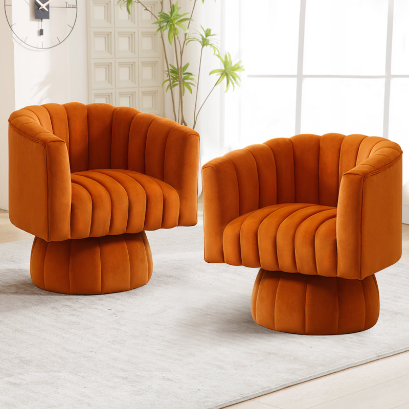 Fauteuil demi-tonneau pivotant 28 po, Velours orange