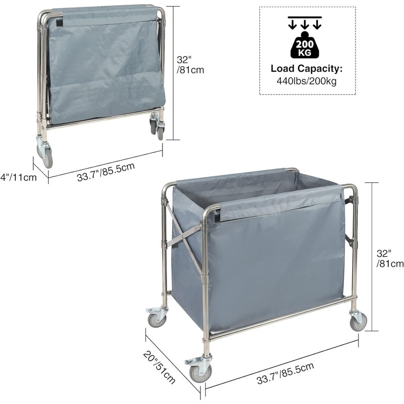 Metal Free-Standing Laundry Cart with Wheels