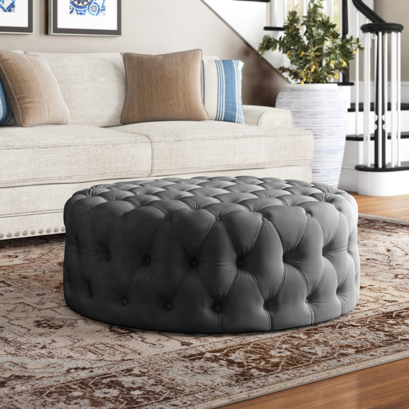 Willa 42" de largeur Repose-pieds velours capitonné ronds à cocktail (entièrement assemblés) avec roulettes, Dark Grey Velvet