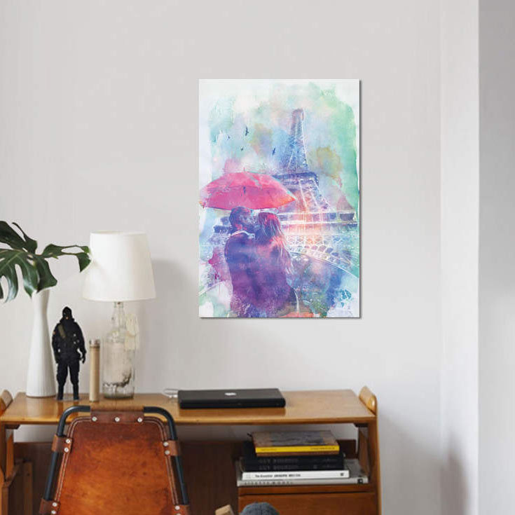 «Eiffel Tower Love», impression sur toile, H 26 po x l 18 po x P 1,5 po, Pas de tapis, Toile tendue