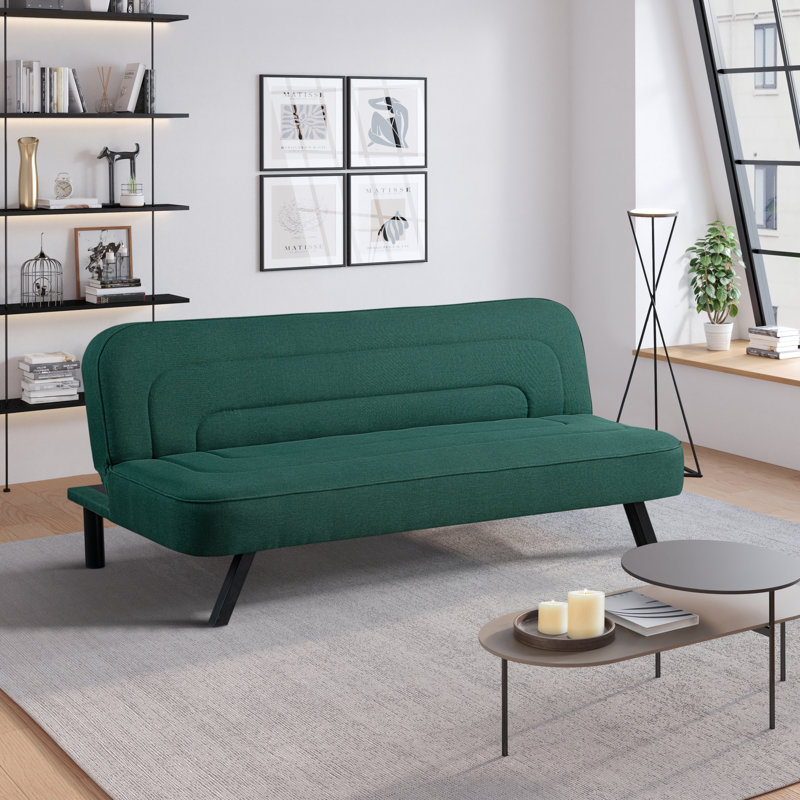  Serta® Ivy 66.1" Convertible Futon Sofa, Modern Channel Tufted, Woven Polyester Fabric, Forest Green Polyester