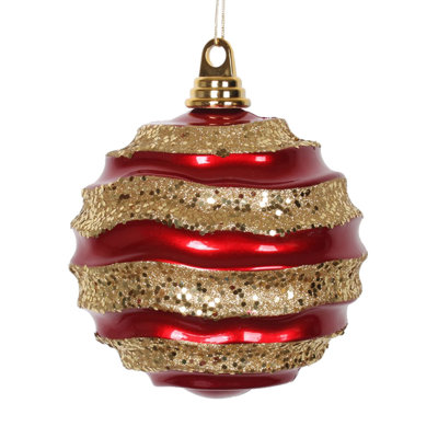 Ornement de Noël boule rayée et scintillante