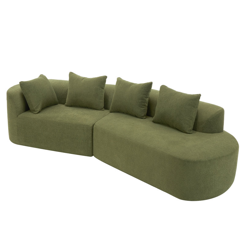 Lunford 116" Modern Curved Compression Sectional Sofa With Back Pillows, Light Green Polyester