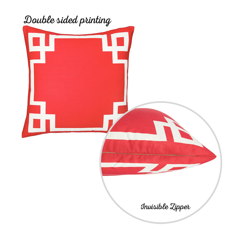 Red and White Geometric Reversible Polyester Throw Pillow Set