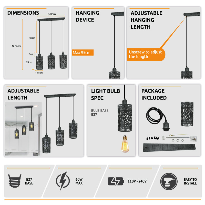 Rebound 3 - Light Kitchen Island Pendant, Brushed Silver