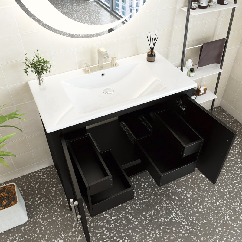 Meuble-lavabo simple 36 po avec plateau en céramique Shinesha