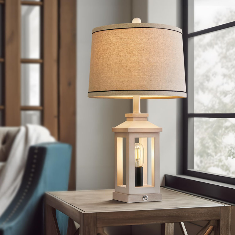 24" Farmhouse Dimmable Touch Control Table Lamp Set of Two, White