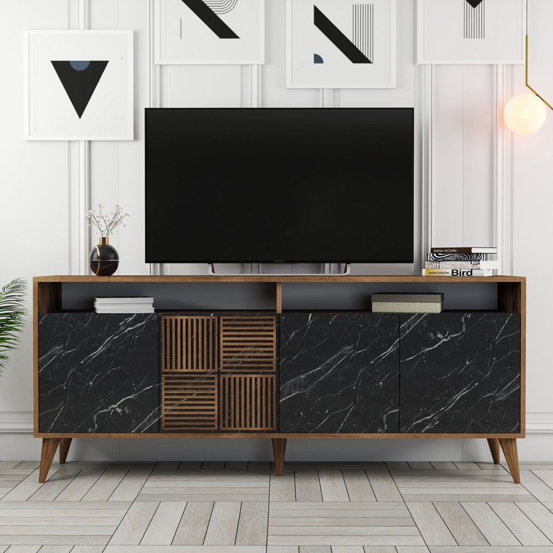 Console Adrius, Noyer, Marbre noir / noyer, H 30,9 po x l 70,9 po x P 13,8 po