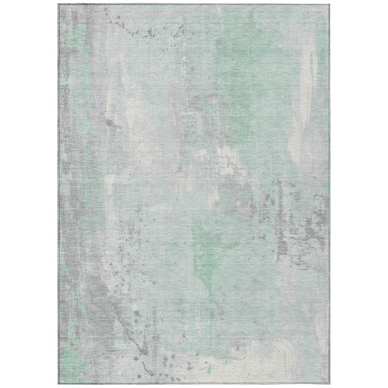 Machine Washable Indoor/Outdoor Xhevrie Mint Rug, Rectangle 3' x  5'