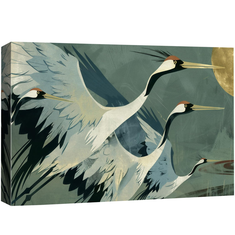 «Crane Heron Bird Elegant Cranes in Flight Birds», reproduction d'art moderne sur toile extra large, H 32 po x l 48 po