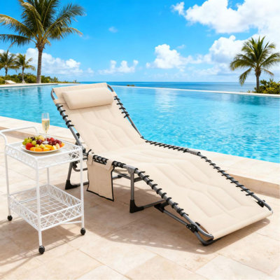 Fauteuil de bronzage inclinable pour l'extérieur, chaise longue pliante rembourrée, avec appui-tête pour la plage, la cour, le patio, la piscine