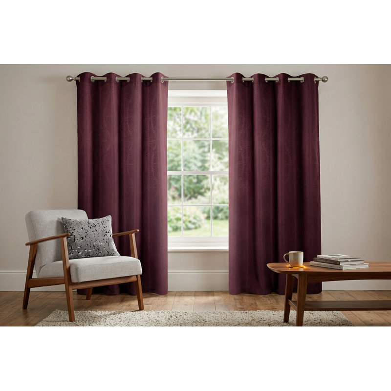 Rideau à œillets en jacquard tissé Maya, 137 x 213 cm, voilage filtrant la lumière pour salon ou chambre, rouge bordeaux