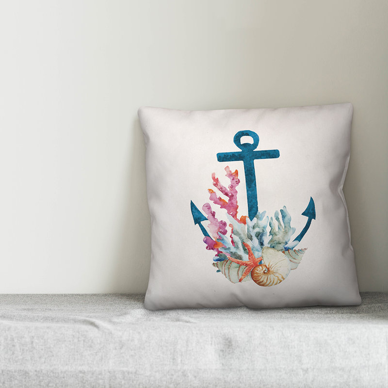 Coussin décoratif d’ancrage corail, 16 po x 1 po, Polyester / Bourre en polyester