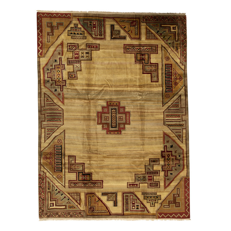 Tapis brun clair et beige noué à la main de haute qualité