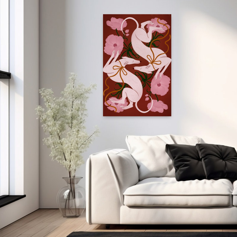 Lévriers élégants et fleurs Elegant Peaceful Serene Dog Flower, art mural, H 36 po x l 24 po