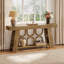 Console 63 po avec pieds arqués, grande table d'entrée de ferme à 2 niveaux pour couloir, salon ou chambre à coucher, brun clair